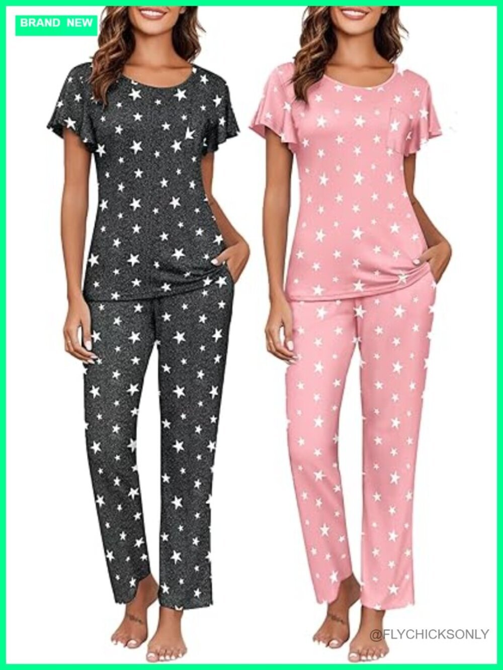 Short Sleeve Pajama Set with Pockets, Lightweight Loungewear, Drawstring Waist